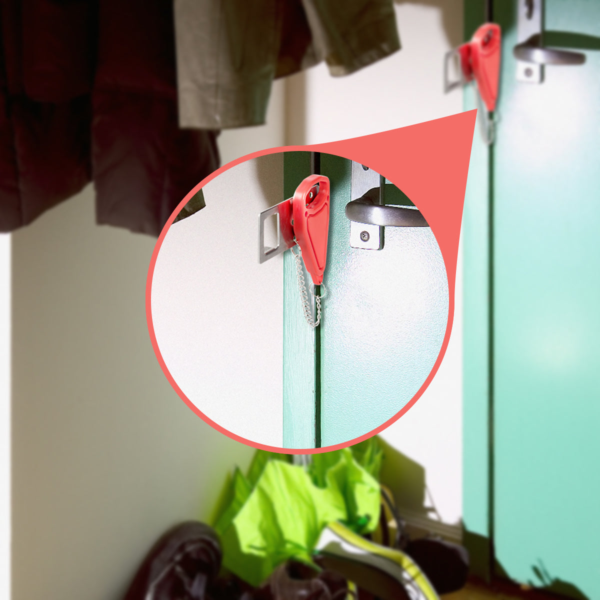 What is the portable bathroom stall lock?