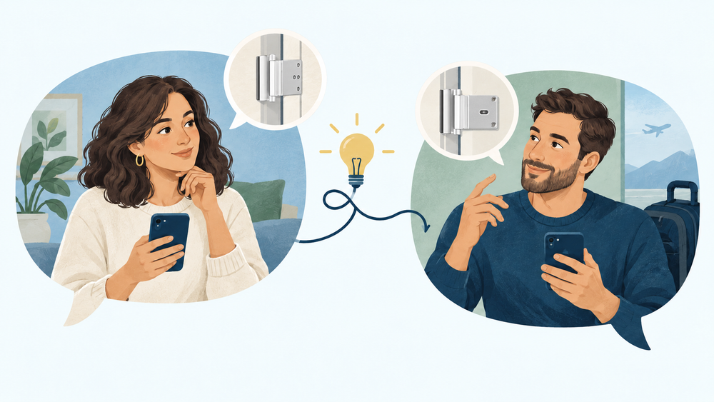 Illustration of customers exchanging door security tips