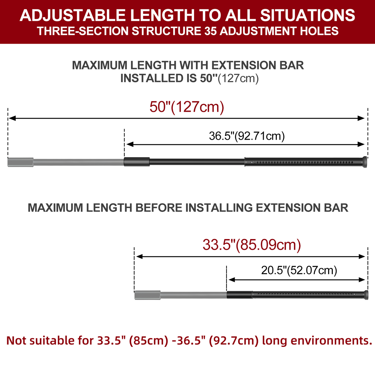AceMining Sliding Door Security Bar - Black - Adjustable Dimensions and Fit Exclusion