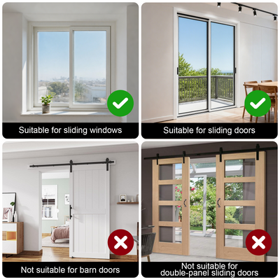 AceMining Sliding Door Security Bar - Black - Compatible and Incompatible Door Types
