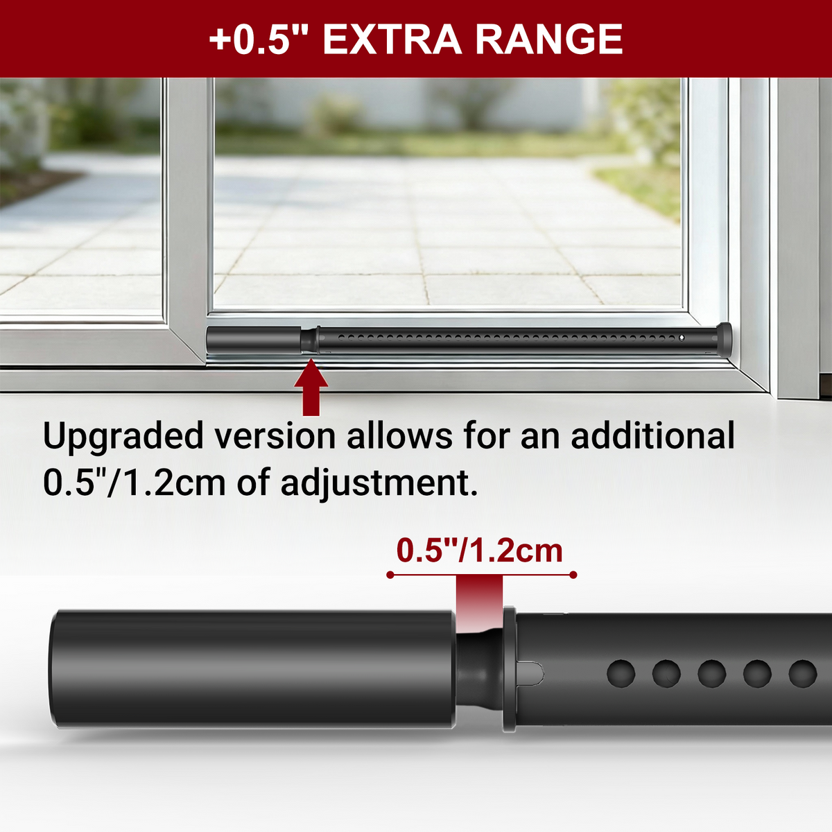 AceMining Sliding Door Security Bar - Black - Extra 0.5-inch Adjustment
