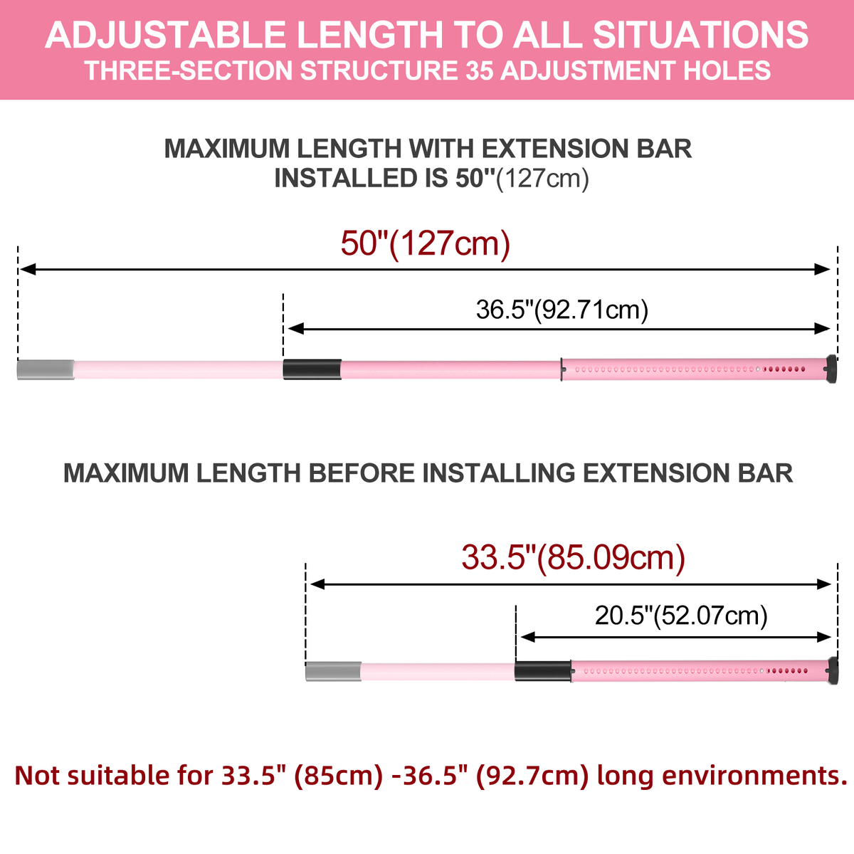 AceMining Sliding Door Security Bar - Pink - Adjustable Dimensions and Fit Exclusion