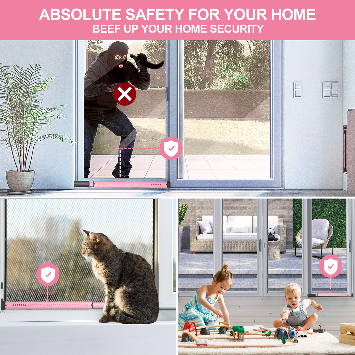AceMining Sliding Door Security Bar - Pink - Home Security Use Scenes