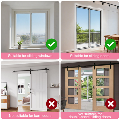 AceMining Sliding Door Security Bar - Pink - Compatible and Incompatible Door Types
