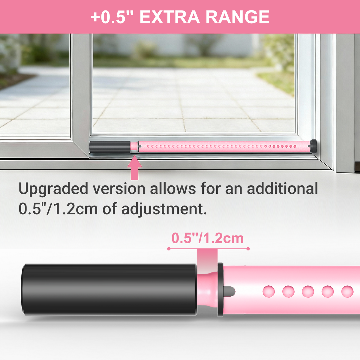 AceMining Sliding Door Security Bar - Pink - Extra 0.5-inch Adjustment