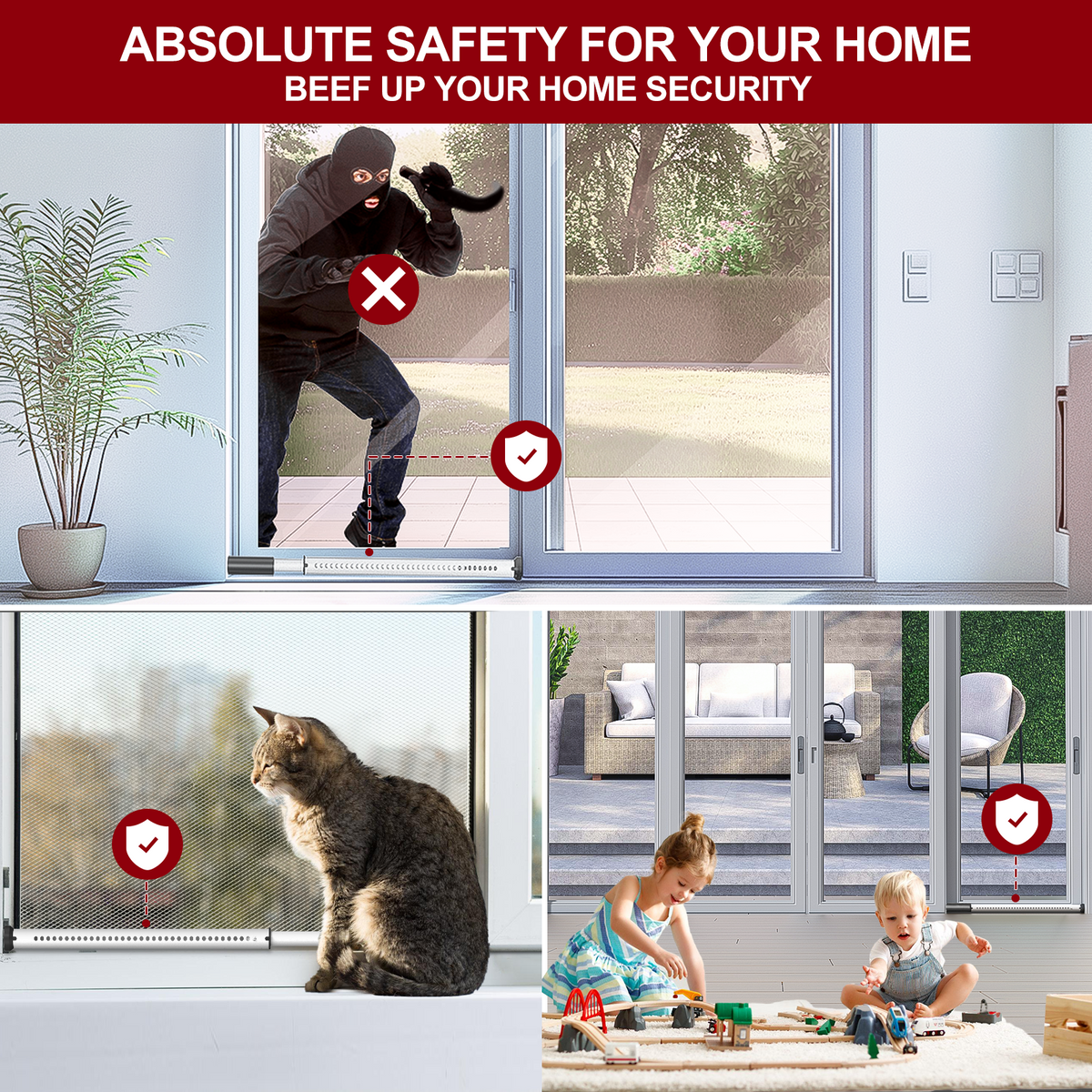 AceMining Sliding Door Security Bar - White - Home Security Use Scenes