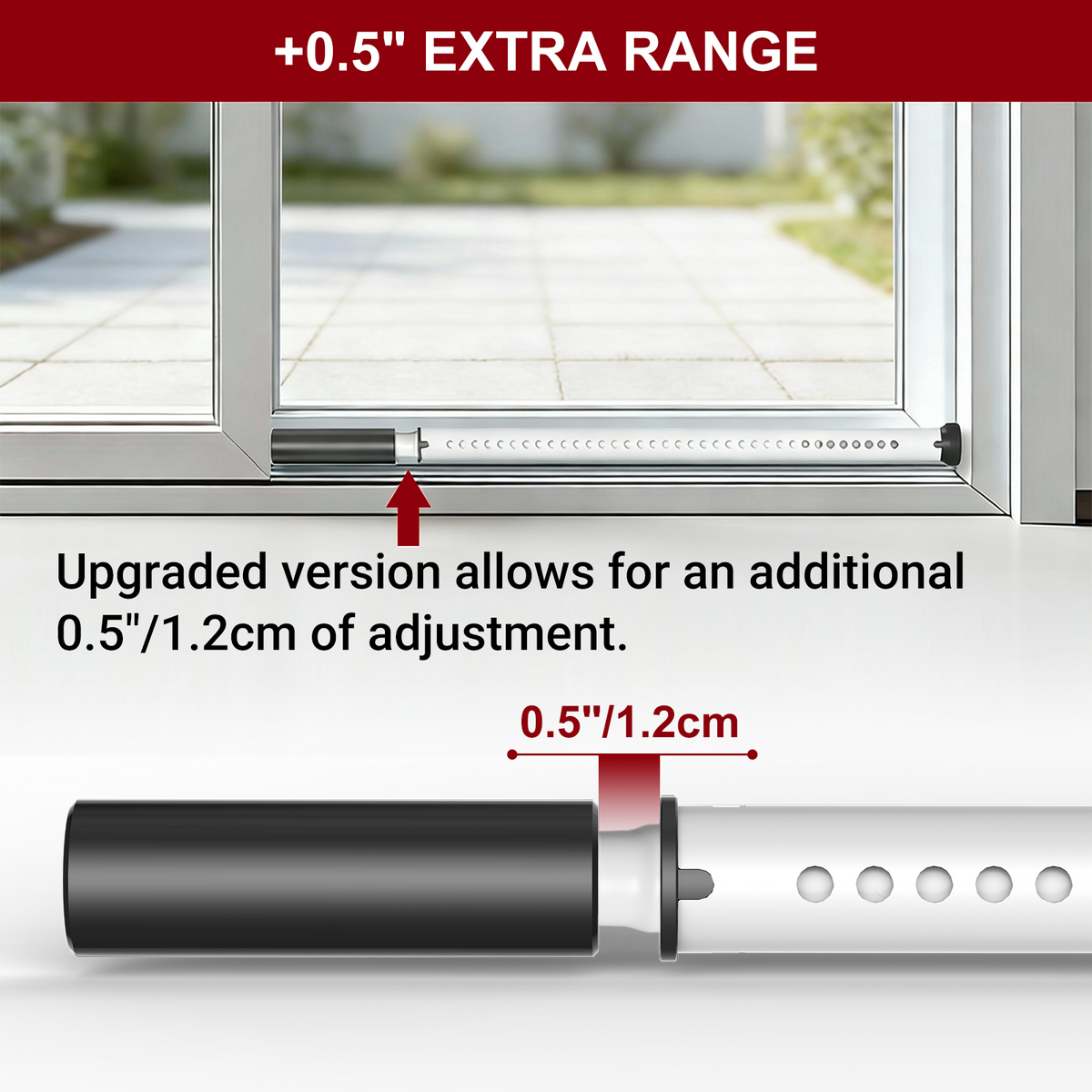 AceMining Sliding Door Security Bar - White - Extra 0.5-inch Adjustment