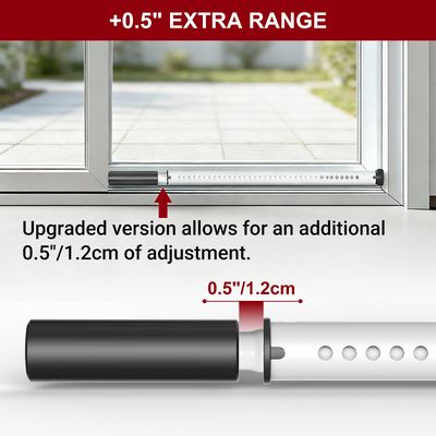 AceMining Sliding Door Security Bar - White - Extra 0.5-inch Adjustment