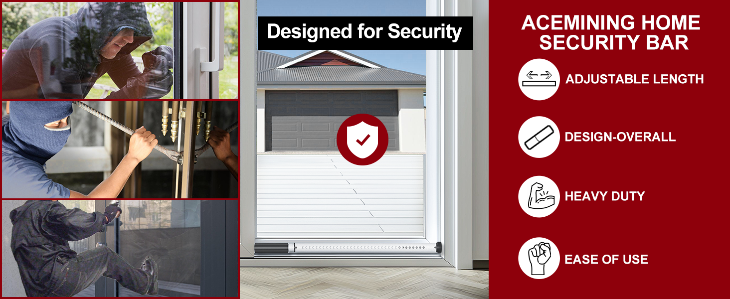 AceMining sliding door security bar with adjustable length and protective end caps